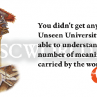 Bright white ceramic mug featuring the Librarian at the lecturn by Paul Kidby, Discworld Unseen University character with a quote and the slogan "OOK"