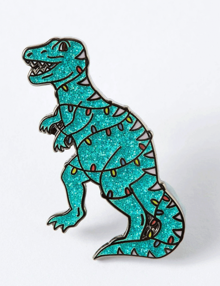 Christmas Dinosaur Pin Badge