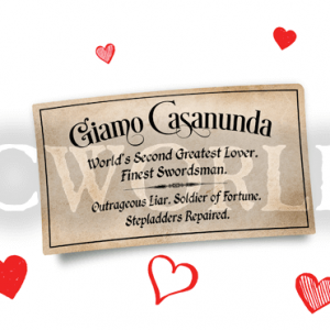 Bright white ceramic mug featuring Giamo Casanunda by Paul Kidby, a loving Discworld character with a calling card