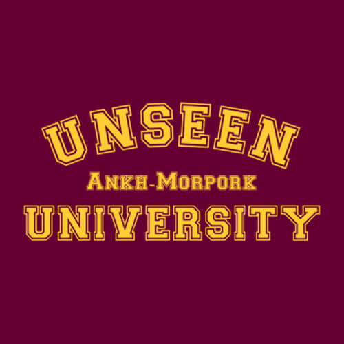 Unseen University T Shirt logo design closeup Unseen University T Shirt logo design closeup