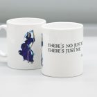 Bright white ceramic mug featuring Reaper Man by Paul Kidby, Discworld Death character with a quote "THERE'S NO JUSTICE THERE'S JUST ME"