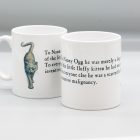 Bright white ceramic mug featuring Something Evil Comes, artwork of Greebo by Paul Kidby, Discworld witches characters with a quote