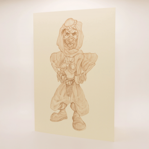 Discworld sepia greetings card featuring Beti