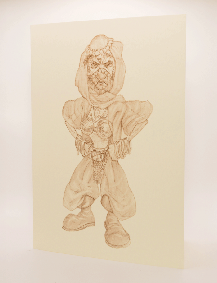 Discworld sepia greetings card featuring Beti