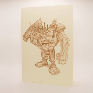 Discworld sepia greetings card featuring Detritus