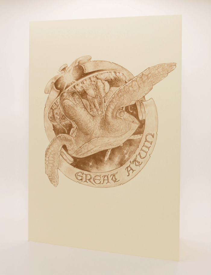Discworld sepia greetings card featuring The Great A'Tuin