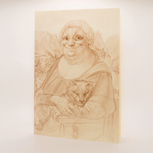 Discworld sepia greetings card featuring Nanny Ogg