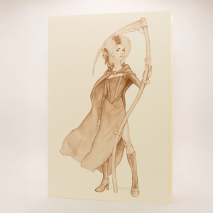 Discworld sepia greetings card featuring Susan