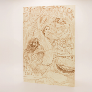 Discworld sepia greetings card featuring Bande With Rockes