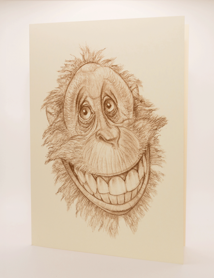 Discworld sepia greetings card featuring The Librarian