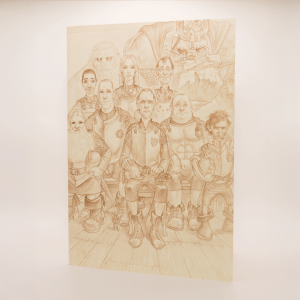Discworld sepia greetings card featuring The Unusual Subjects
