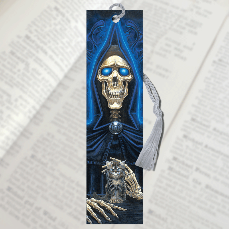 Death With Kitten Bookmark Discworld bookmark featuring Death with Kitten, gloss laminated with a tassel.