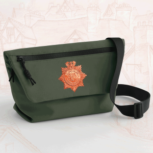 Forest green mini messenger bag with copper Ankh-Morpork City Watch badge and black adjustable strap.