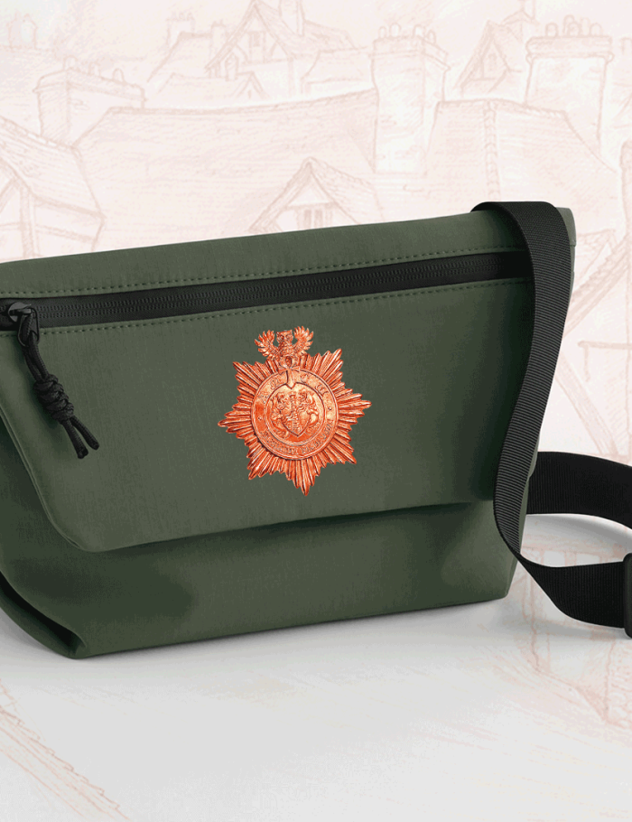 Ankh-Morpork City Watch Mini Messenger Bag Forest green mini messenger bag with copper Ankh-Morpork City Watch badge and black adjustable strap.