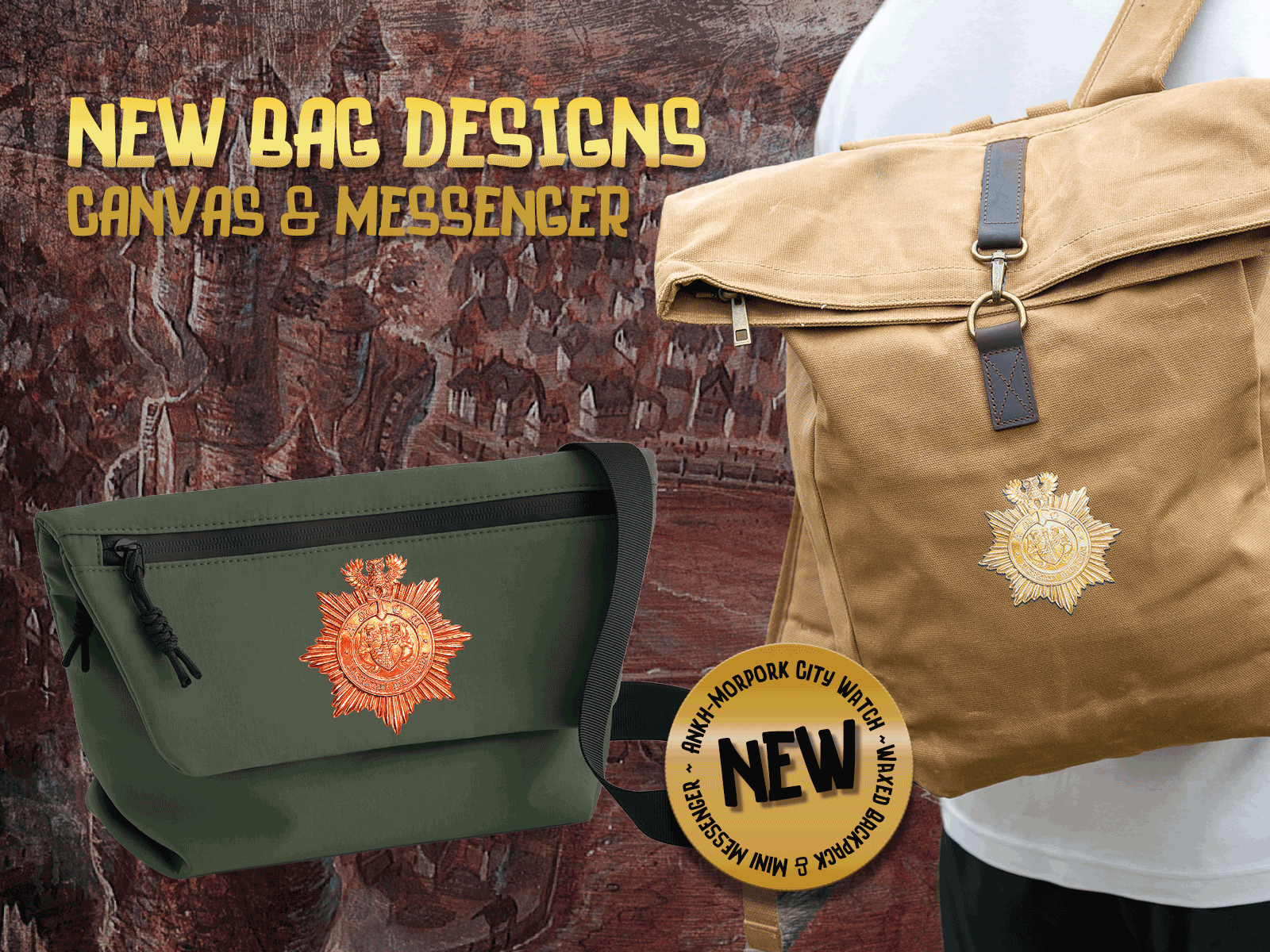 Ankh-Morpork City Watch Vintage Waxed Canvas Backpack and Mini Messenger