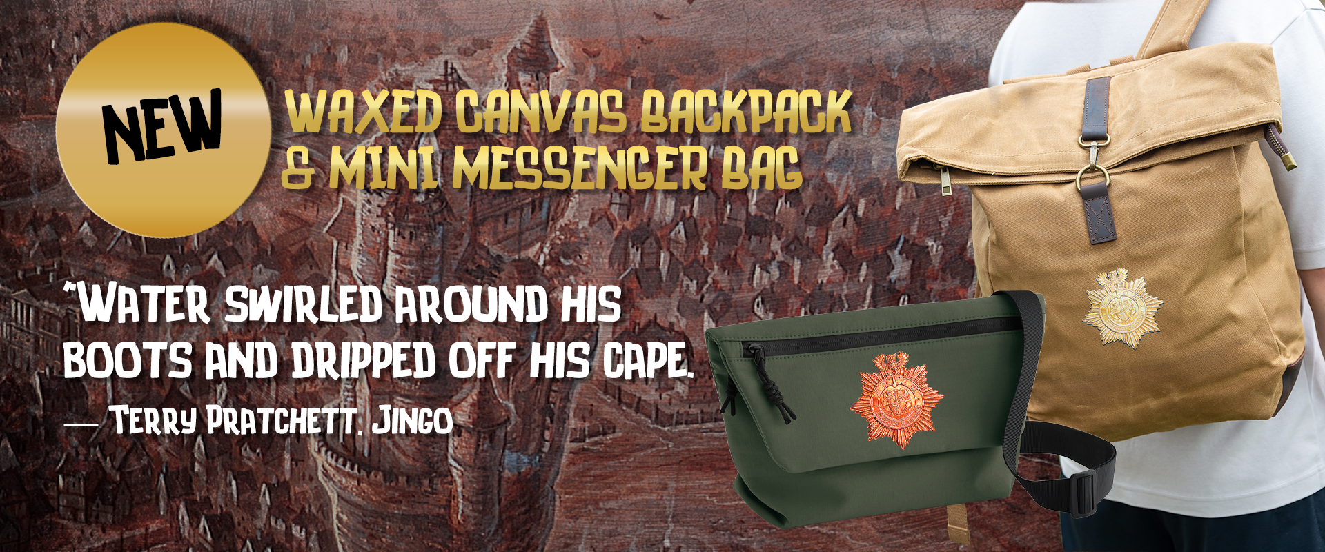 Ankh-Morpork City Watch Vintage Waxed Canvas Backpack and Mini Messenger
